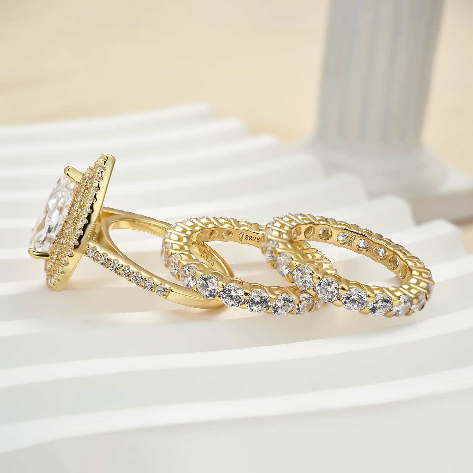 Eternity Double Halo Pear Cut 3-Pieces Wedding Set In