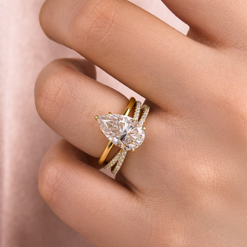 Moissanite Ct Pear Cut Yellow Gold Wedding Ring With X Criss