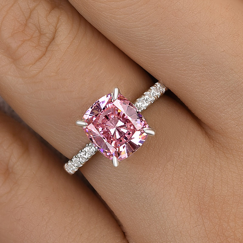 Cushion buy Cut Pink Sapphire Engagement Ring Pink Sapphire Ring Round Simulated Diamond Ring Sterling Silver Wedding Ring