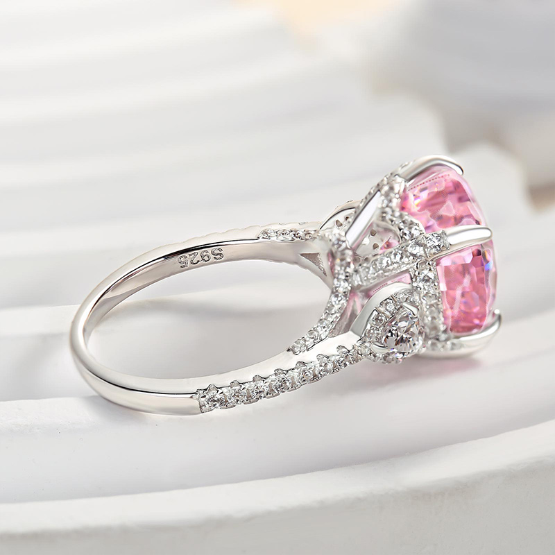 Heart Shaped Pink Diamond Ring, Three Stone Vivid Pink Diamond Simulant  Engagement Ring, White Gold Plated Sterling Silver, Pink Heart Ring 