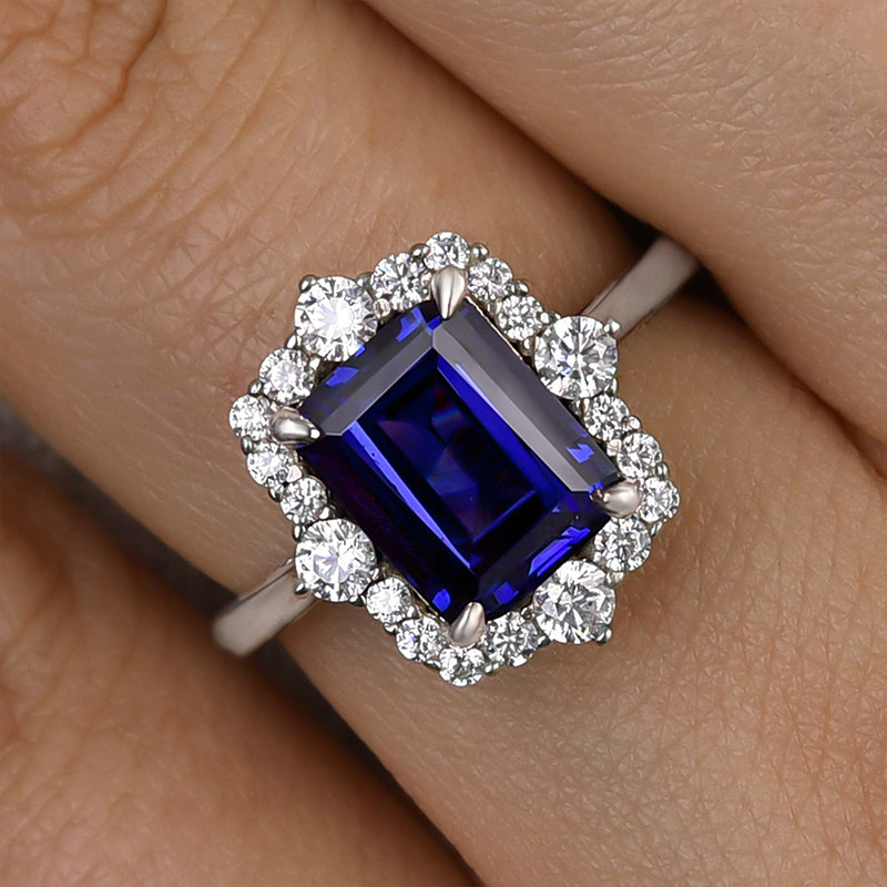 Platinum Asscher Cut Sapphire & Diamond Three Stone Engagement Ring 7.18ct  - Walmart.com
