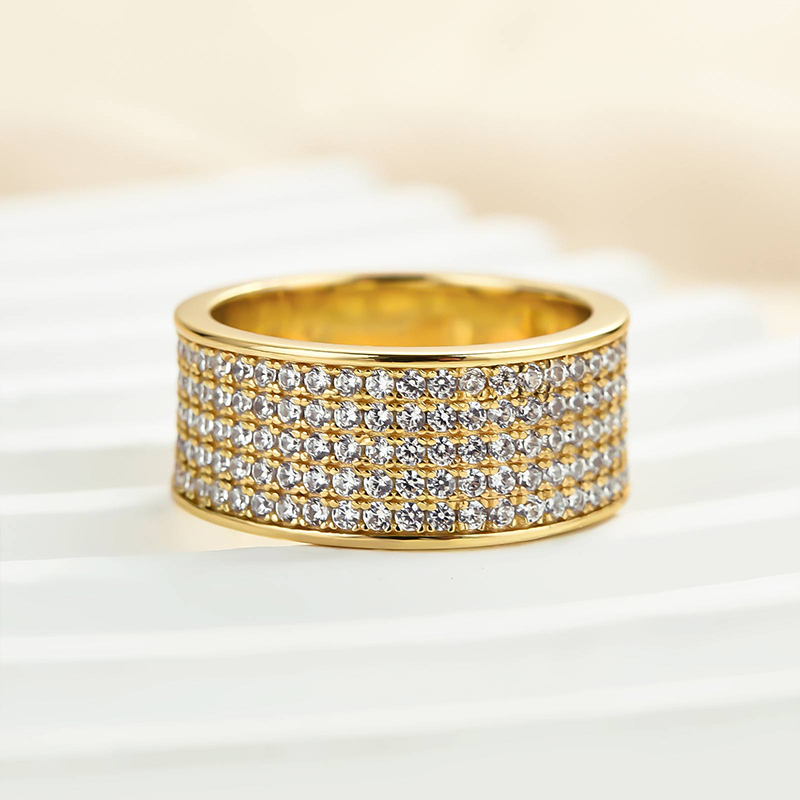 Stunning Yellow Gold Pave Wide Wedding Band In Sterling Silver