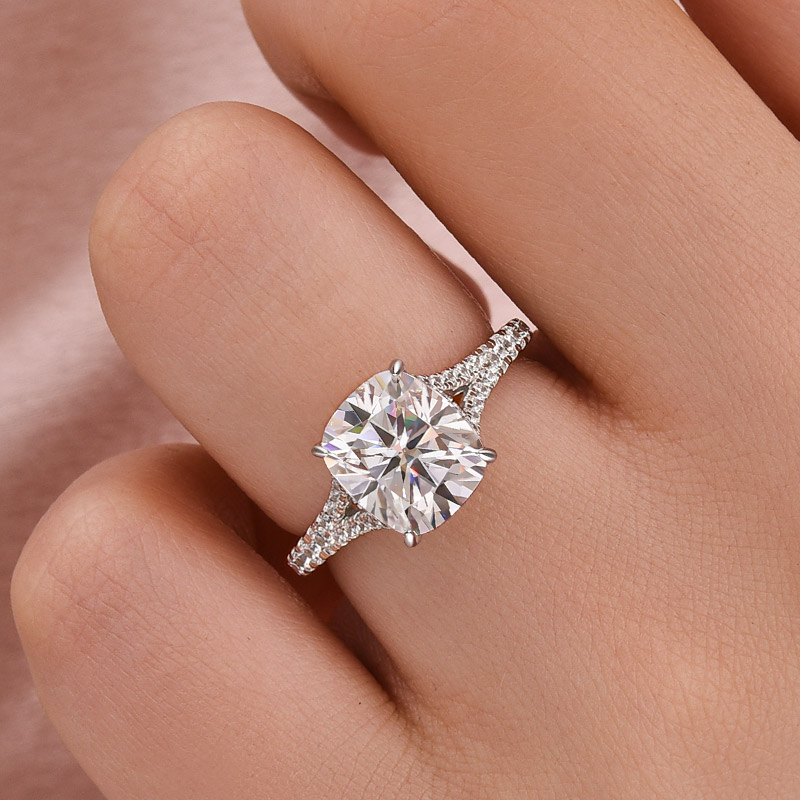 Moissanite Cushion Cut Split Shank White Gold Engagement