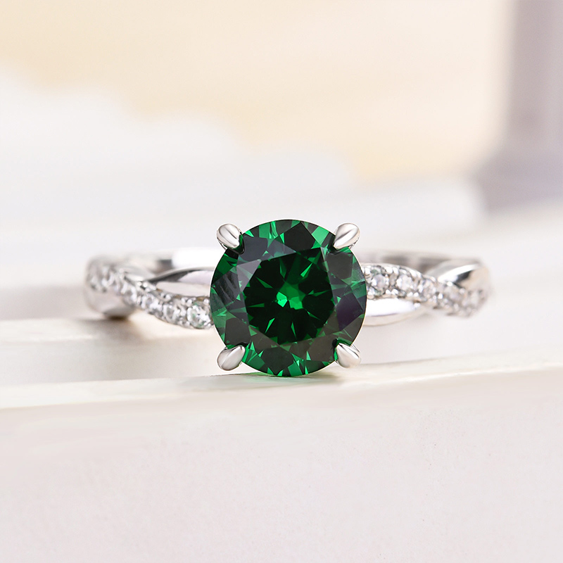 S925 Twist 1.25 Carat Round Cut Promise Ring for Her in Sterling Silver/ Size:4.5/ 18K Emerald Green Gold/ 925 Sterling Silver