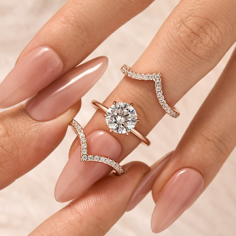 Rose Gold Wedding Wedding Bands Around Engagement Ring 3PC Round