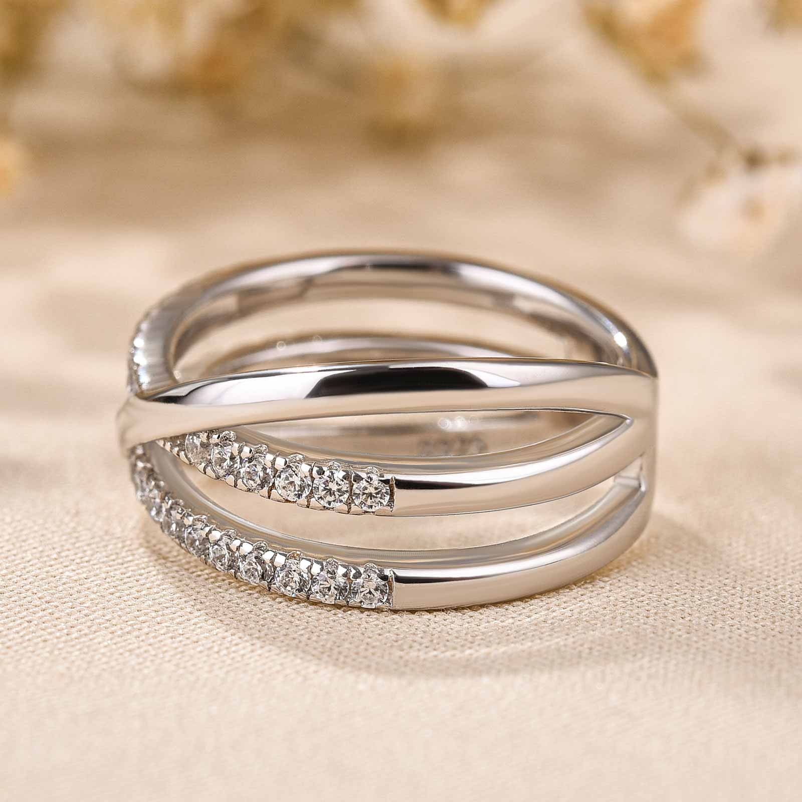 S925 Precious Three Layer Cross Wedding Band-Maxine Jewelry