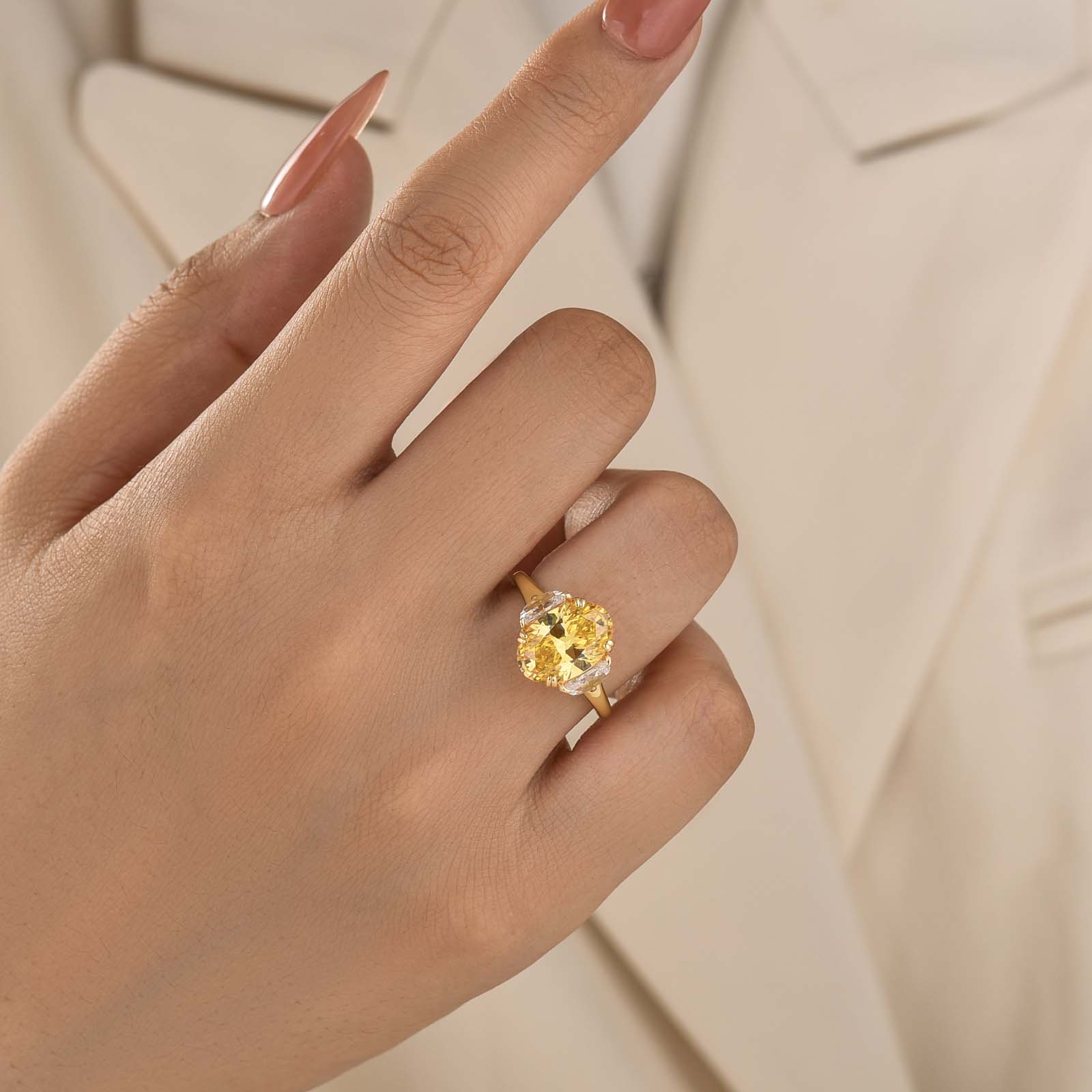S925 4.0Ct Light Yellow Oval Cut Three Stone Statement Engagement
