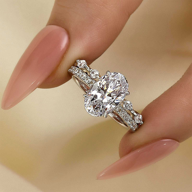 S925 2.5Ct Oval Cut Wedding Ring Set Travel Ring With Classic