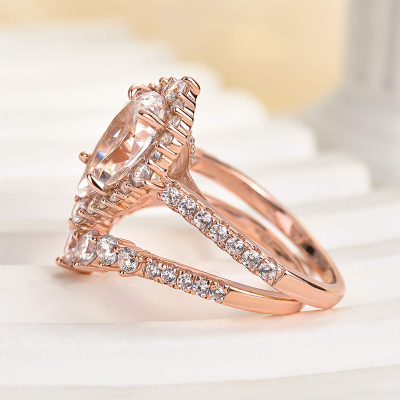 ROSE GOLD ELEGANT SPARKLE RING Rose Gold Round Cut Champagne Sapphire Art Deco Wedding Ring  main image 3