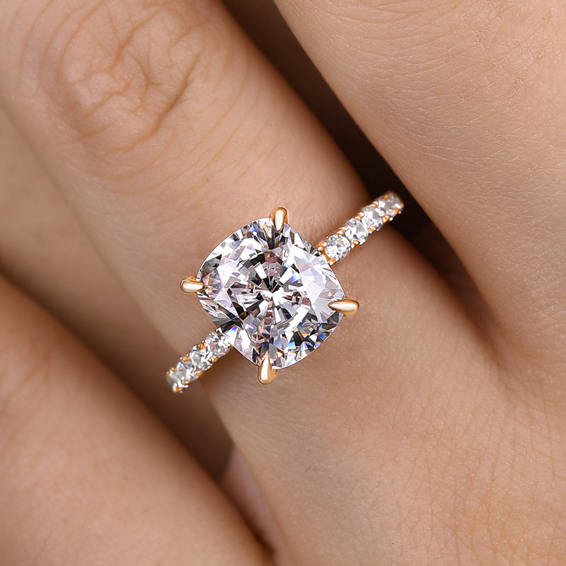 3 ctw Cushion Cut Halo Engagement Ring - 10k Solid Rose Gold