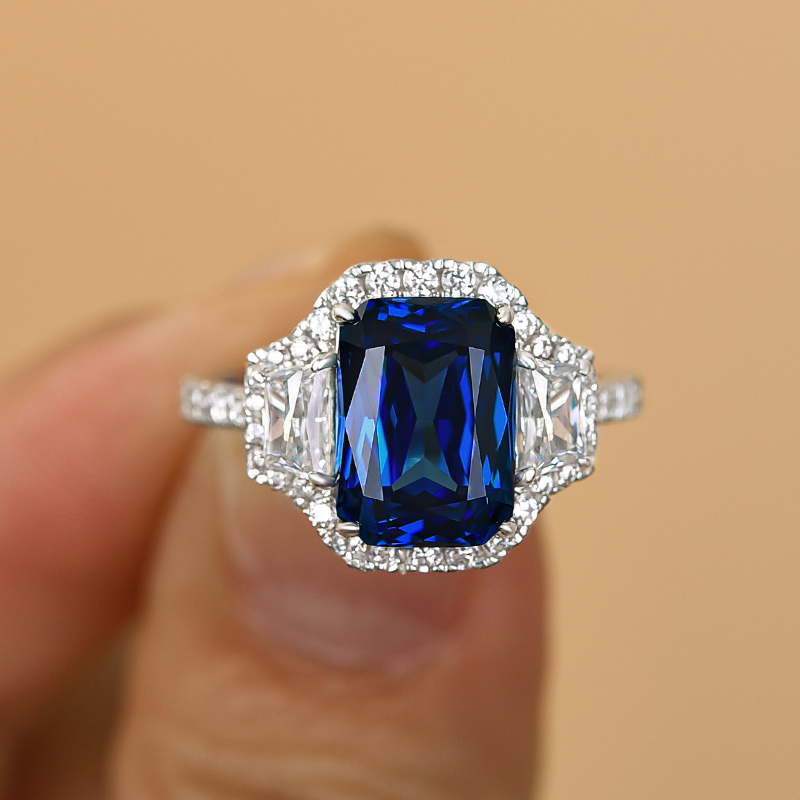 Halo Wedding Engagement Ring, 3.50 Carat Cushion Blue Sapphire Round Diamond ring, Solid 925 Sterling Silver sale ring,sapphire Gifts Rings.