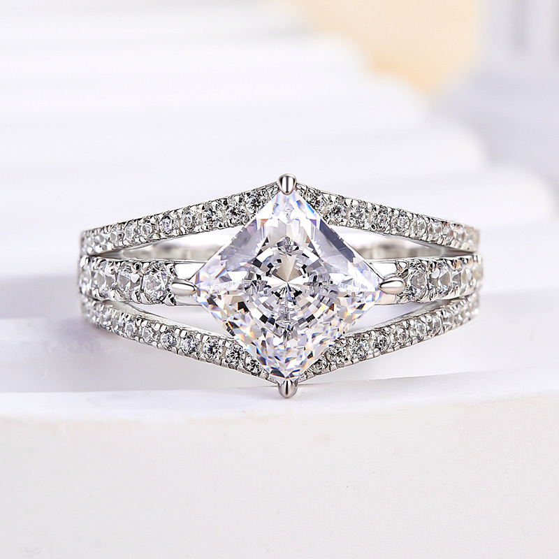 2.4Ct Princess Cut Diamond Trilogy Ring 14k White Gold Finish Trillion –  HeartsAndYou