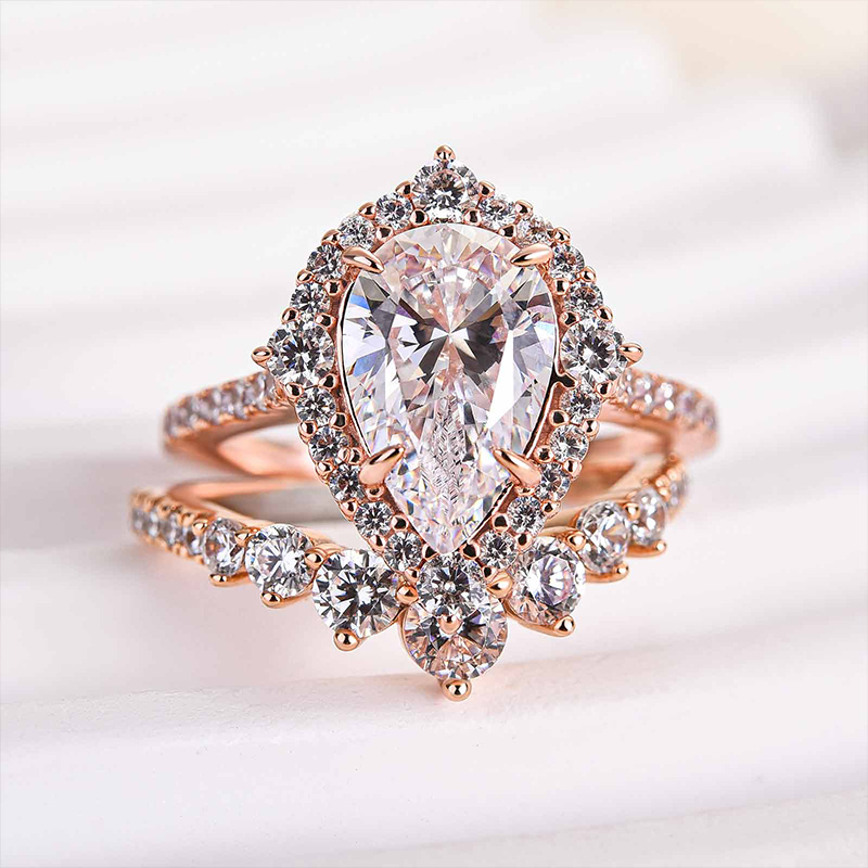 2 CT Pear & Round Cut Diamond Bridal Set, Gorgeous Halo Ring With Wedding outlet Band, 925 Sterling Silver Ring, Simulated Diamond Ring