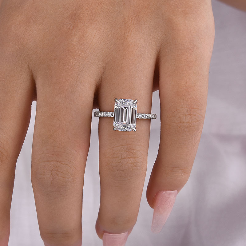 Classic Emerald Cut Women's Engagement Ring In White Gold