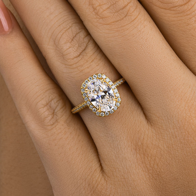 Unique Halo Oval Cut Sona Simulated Diamond Engagement Ring