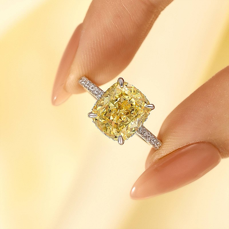 Yellow Stone Cushion Cut Engagement Ring Promise Ring For