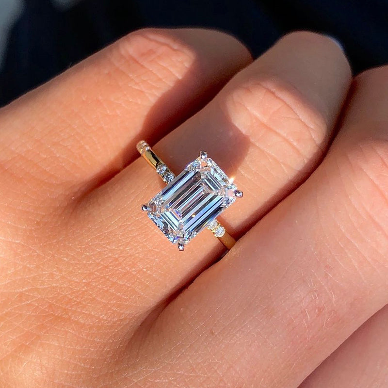 Two tone emerald cut engagement ring sale