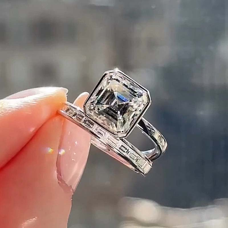 Unique asscher online cut engagement rings