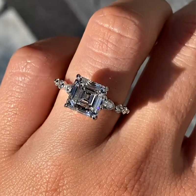 Asscher Cut Women's Engagement Ring In Sterling Silver涓∕axine