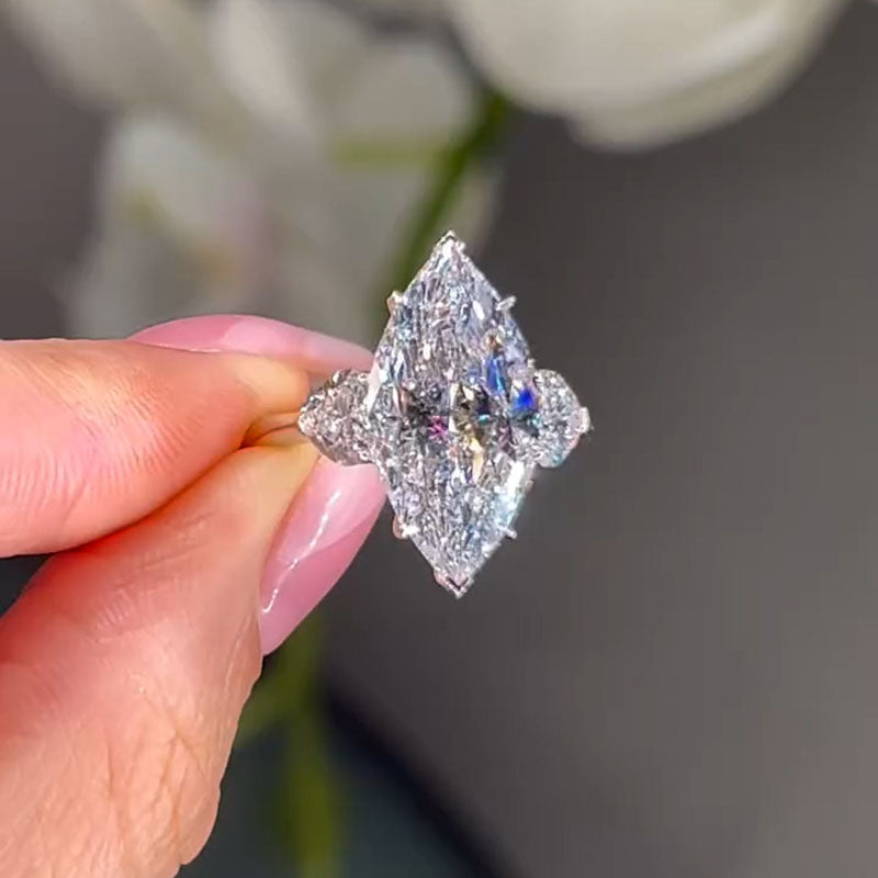 Maxine Marquise Cut Three Stone Engagement Ring In Sterling