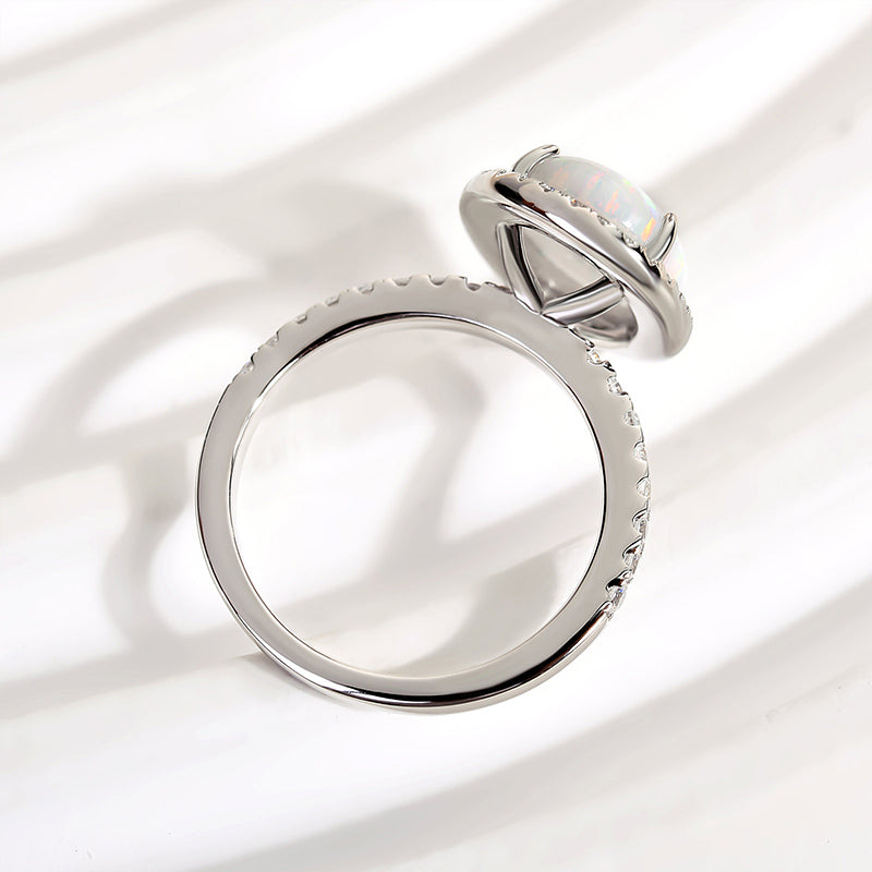 S925 Maxine Unique Opal Stone Halo Oval Cut Engagement Ring-Maxine