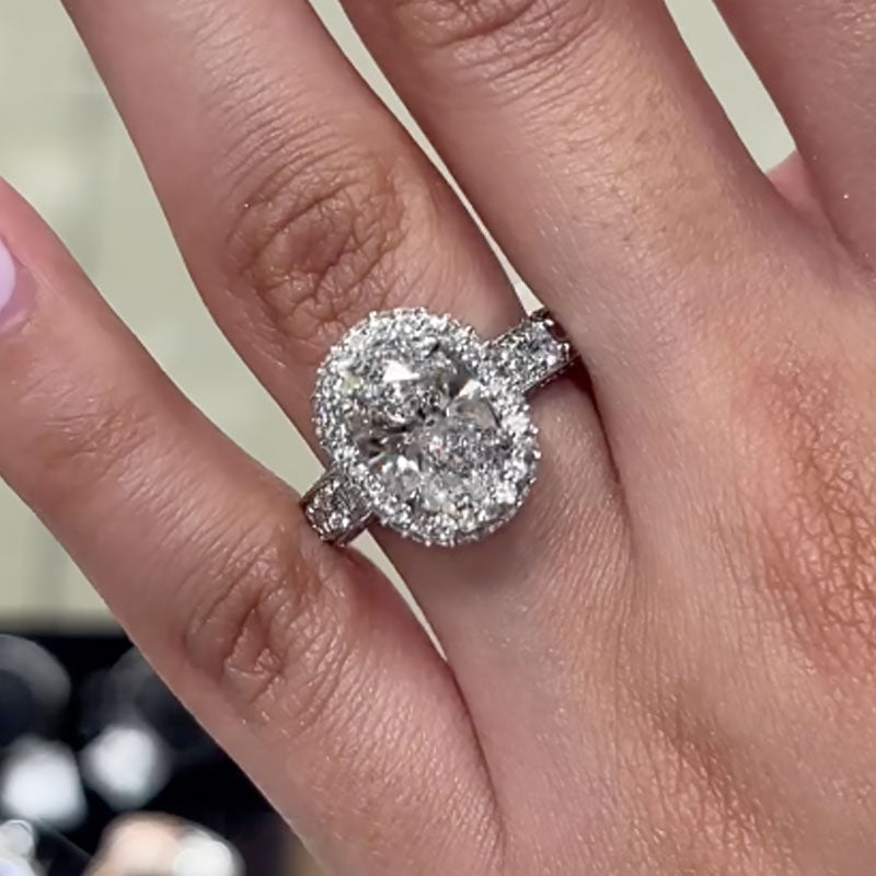 Double Halo Oval Cut White Gold Engagement Ring Maxine
