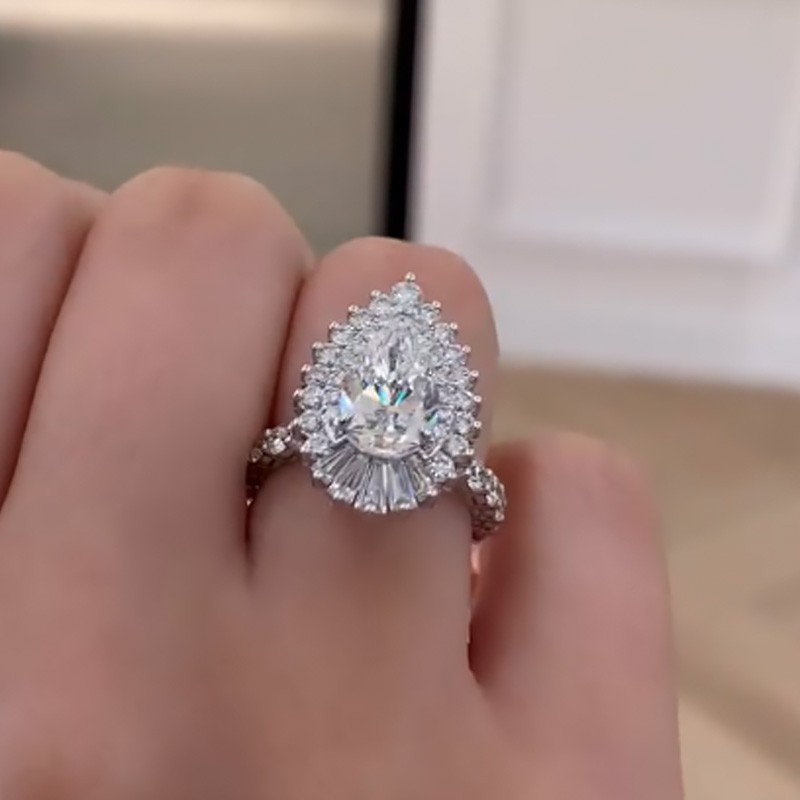 Vintage Halo Pear Cut Engagement Ring Travel Ring In