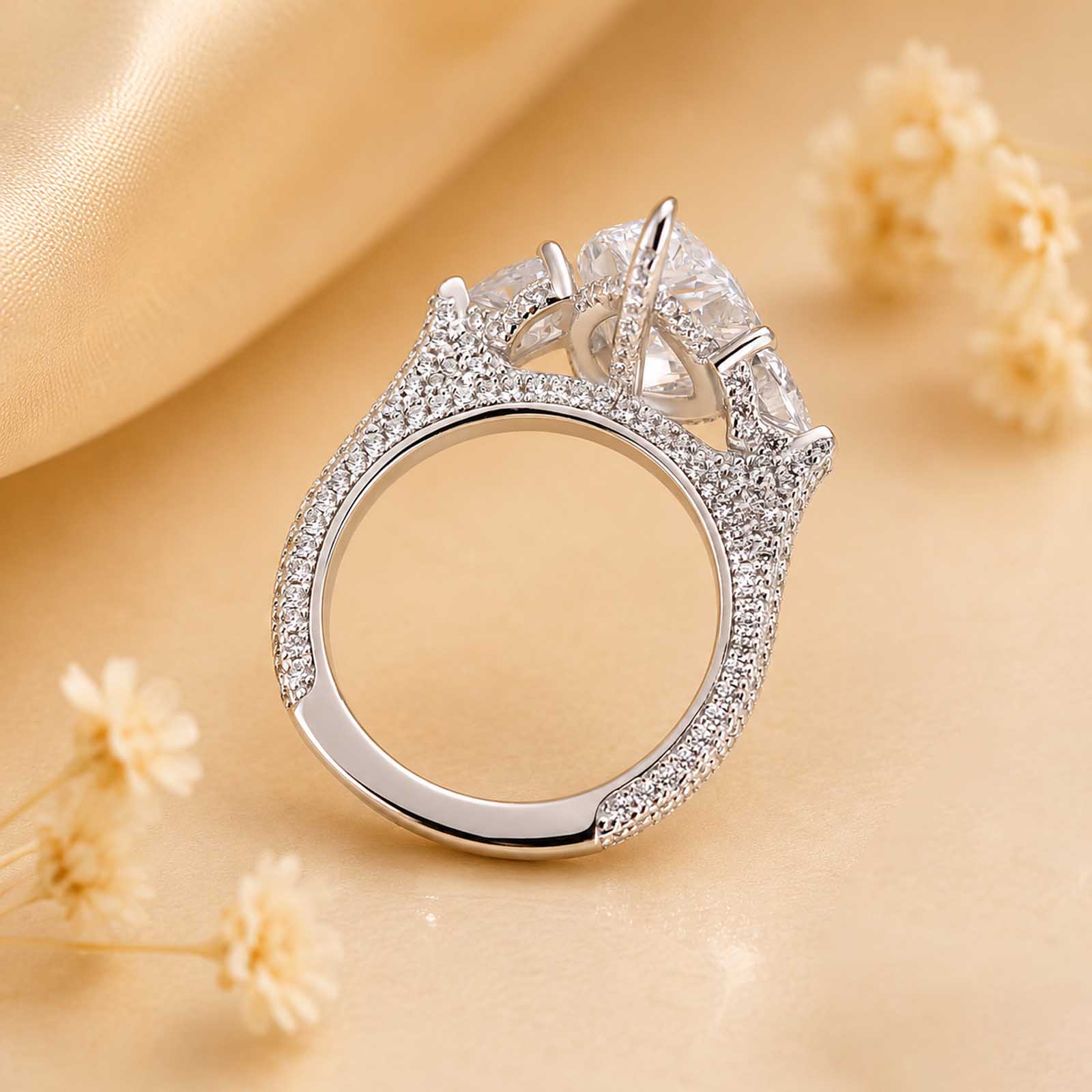 S925 8.0Ct/7.0Ct Pear Cut Three Stone Engagement Ring in Sterling