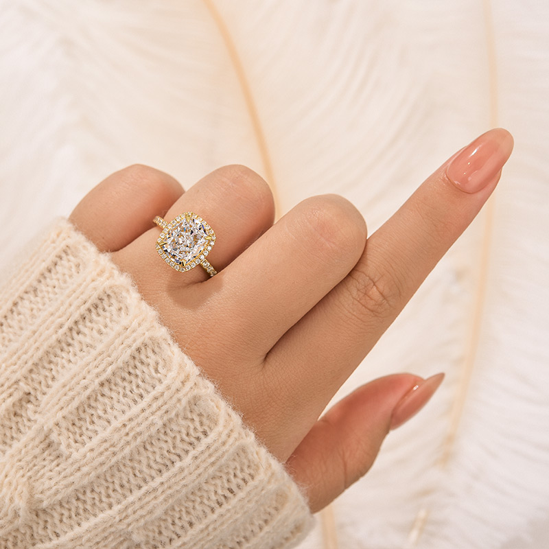 Luxurious Halo Cushion Cut Sona Simulated Diamond Engagement Ring