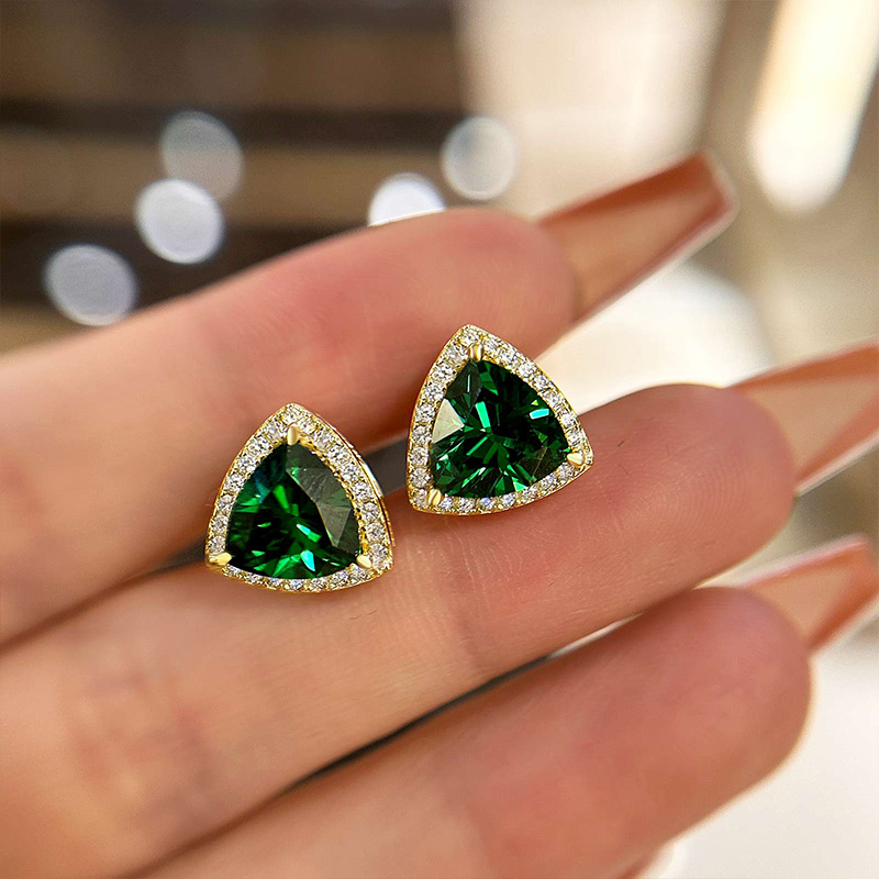 emerald green dress earrings Elegant Yellow Gold Trillion Cut In Sterling Silver Color jewelry