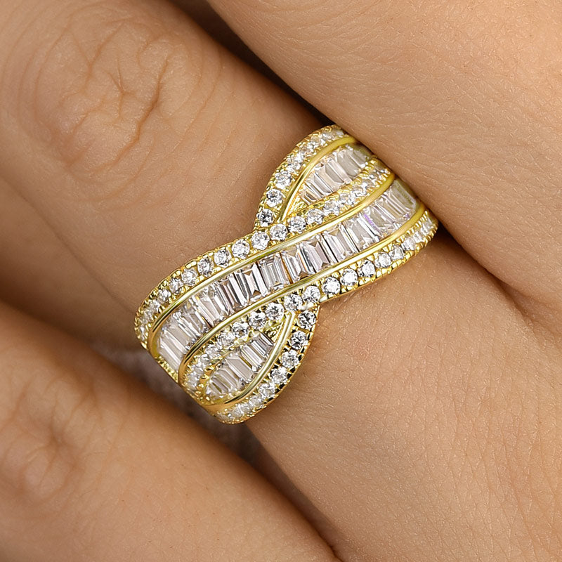 Stunning Cross Emerald Cut Women's Wedding Band-Maxinejewelry