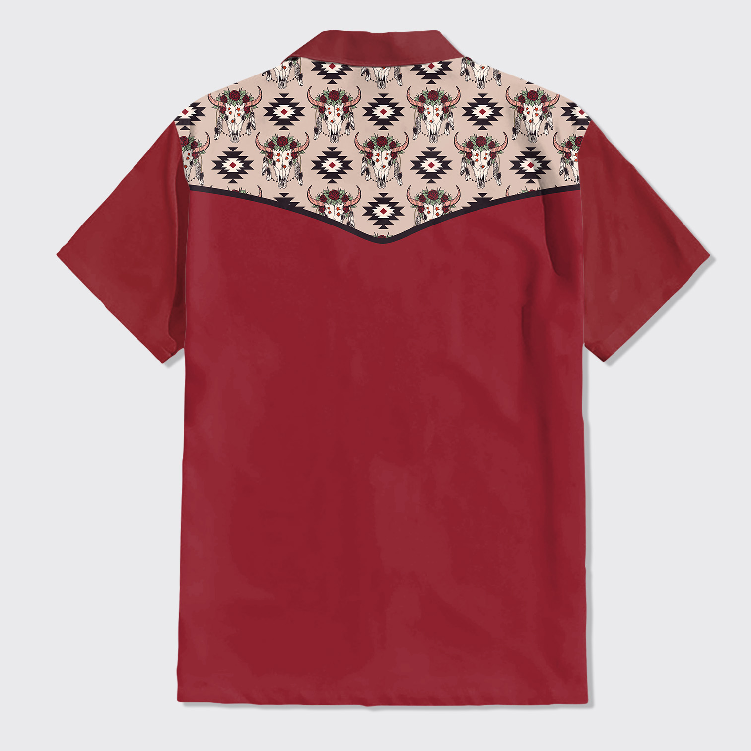 Aztec Bull Skull Pattern Button Up Shirts