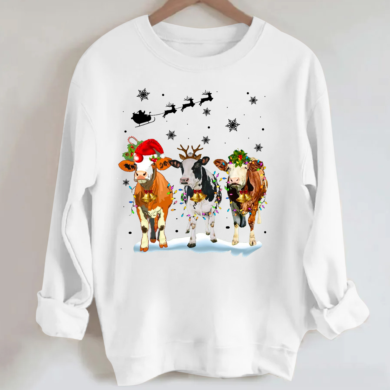 Cows take a romantic Christmas snowy walk Sweatshirt