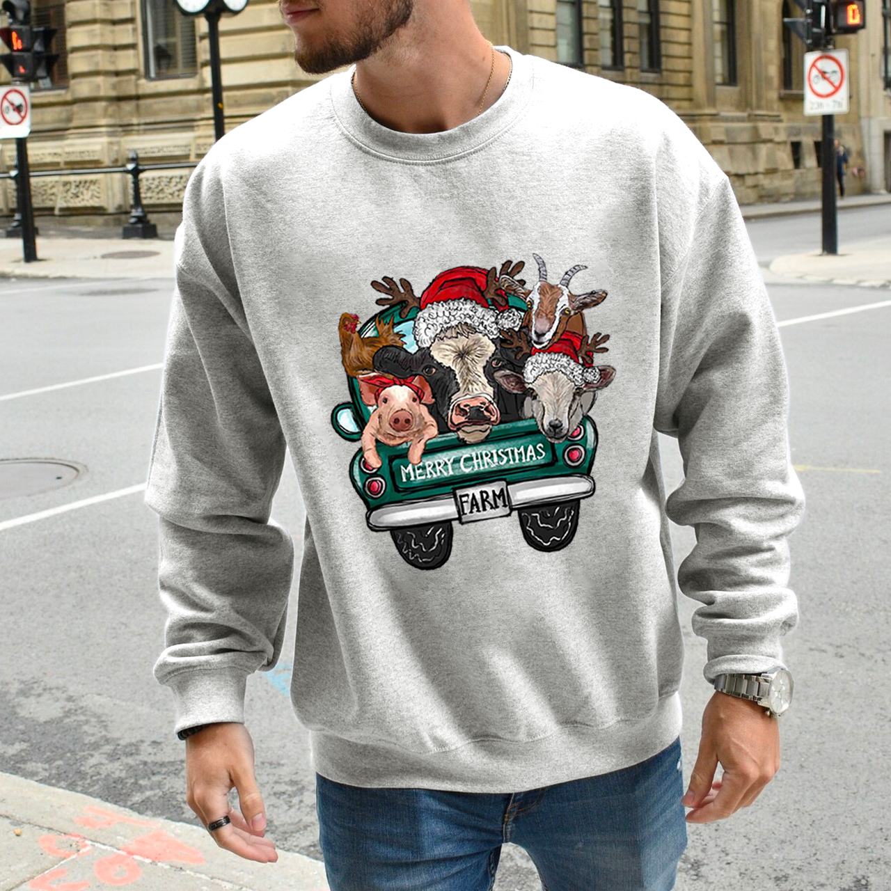 Attend a Christmas party with three farm pets Sweatshirt