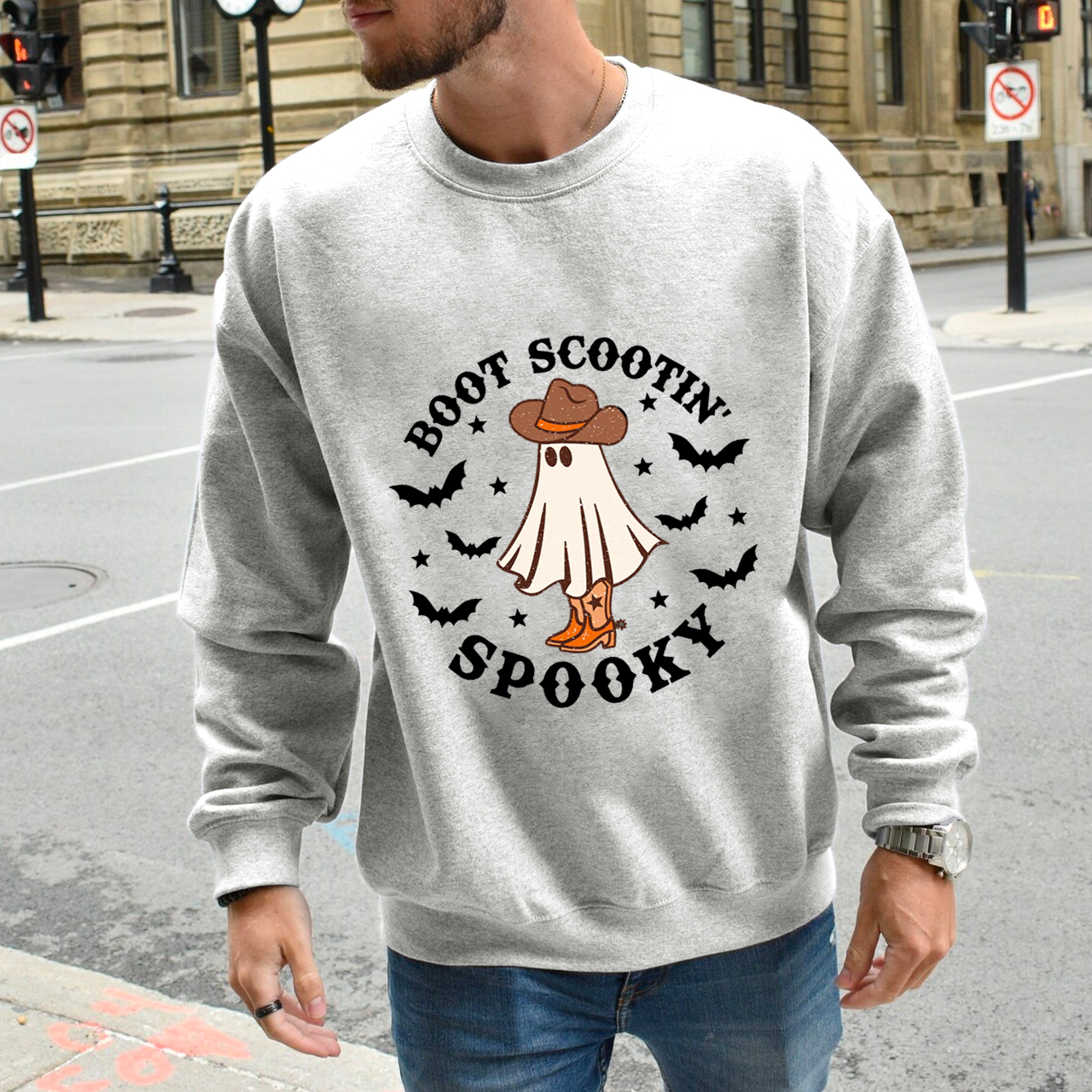 Boot Cowboy Ghost Battle On Halloween Sweatshirt