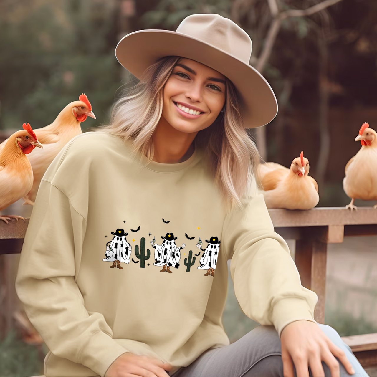 Western Ghost Cowboy Desert Shooting On Halloween Sweatshirt