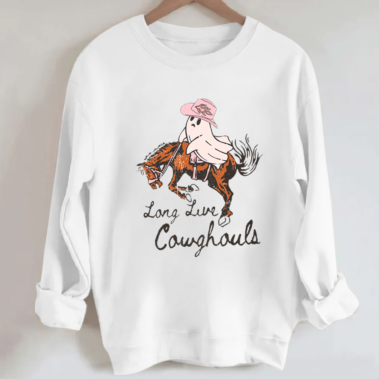 Lady Halloween ghost galloping on horseback Sweatshirt