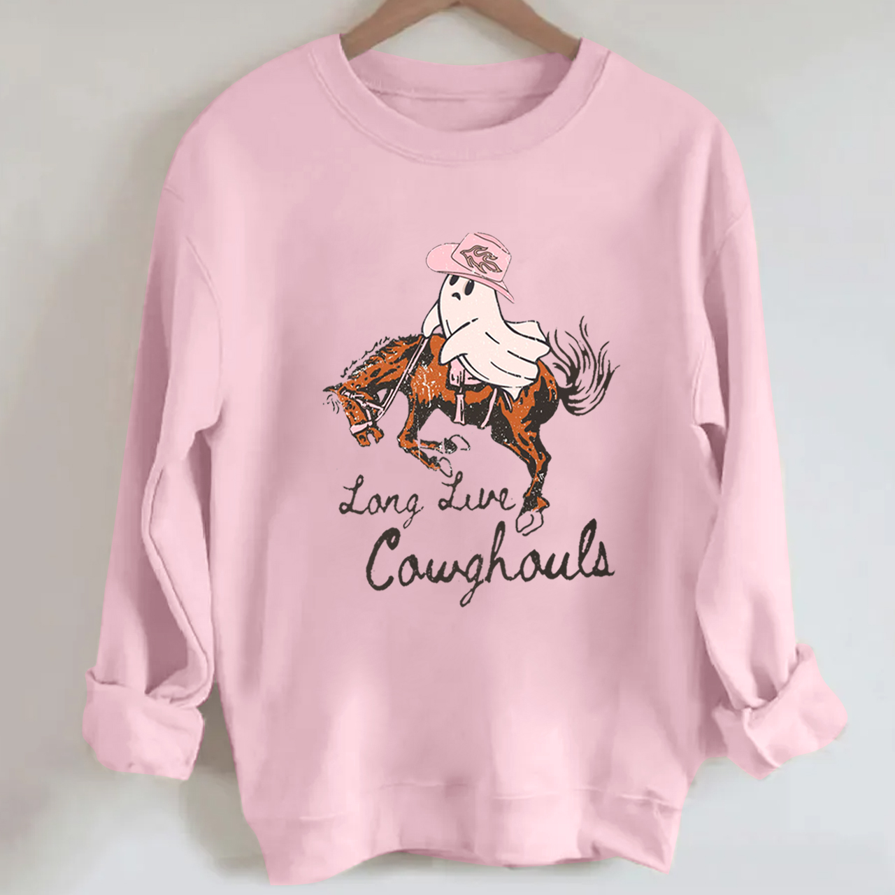 Lady Halloween ghost galloping on horseback Sweatshirt