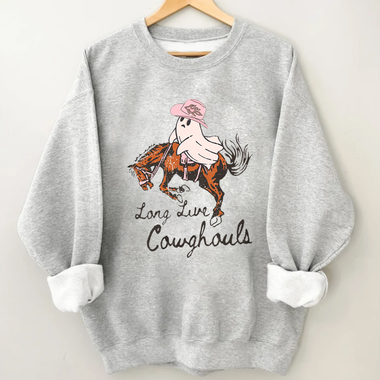 Lady Halloween ghost galloping on horseback Sweatshirt