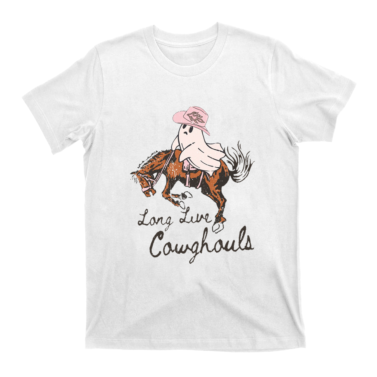 Lady Halloween ghost galloping on horseback T-Shirts