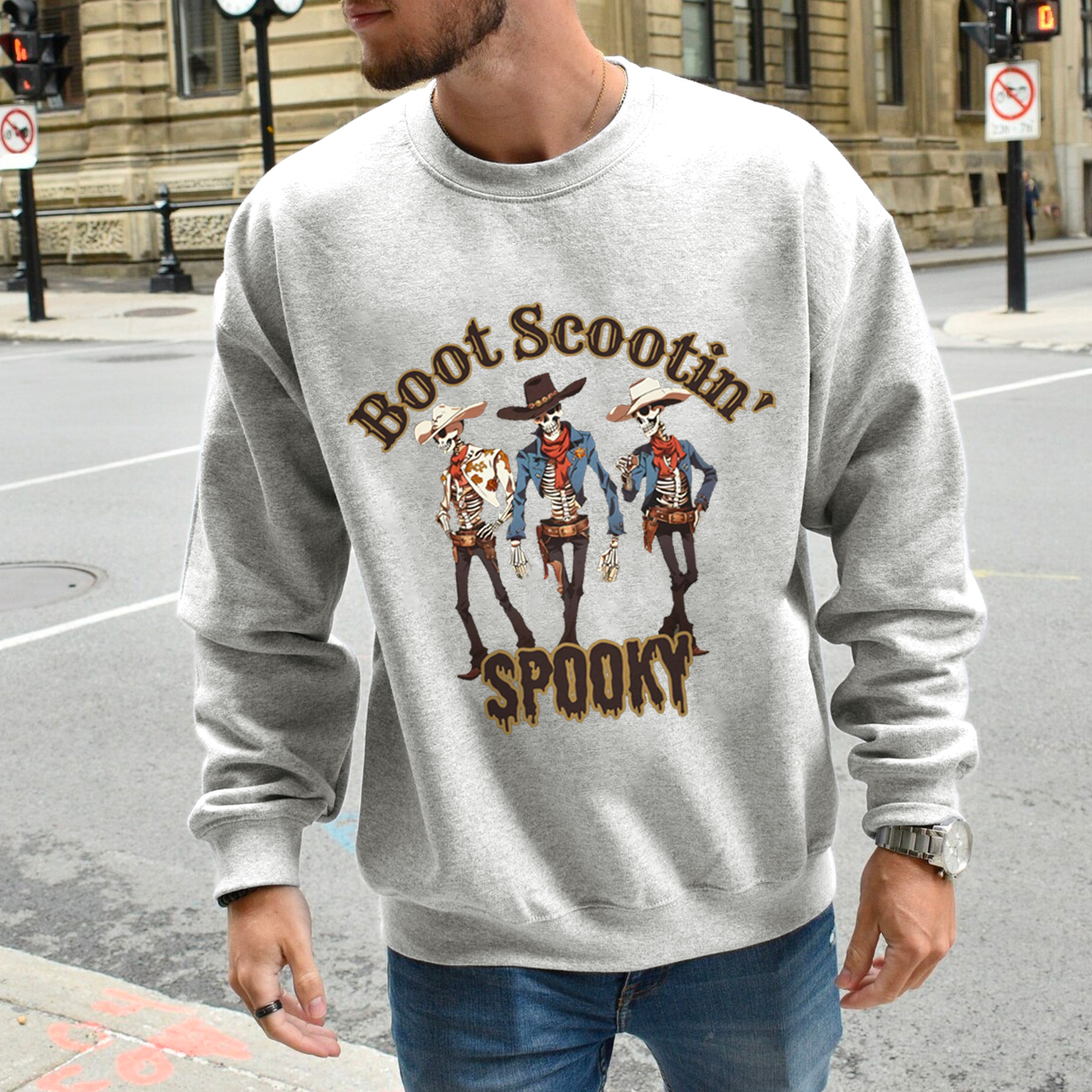 Halloween Boot Scootin Skeleton Cowboy Sweatshirt