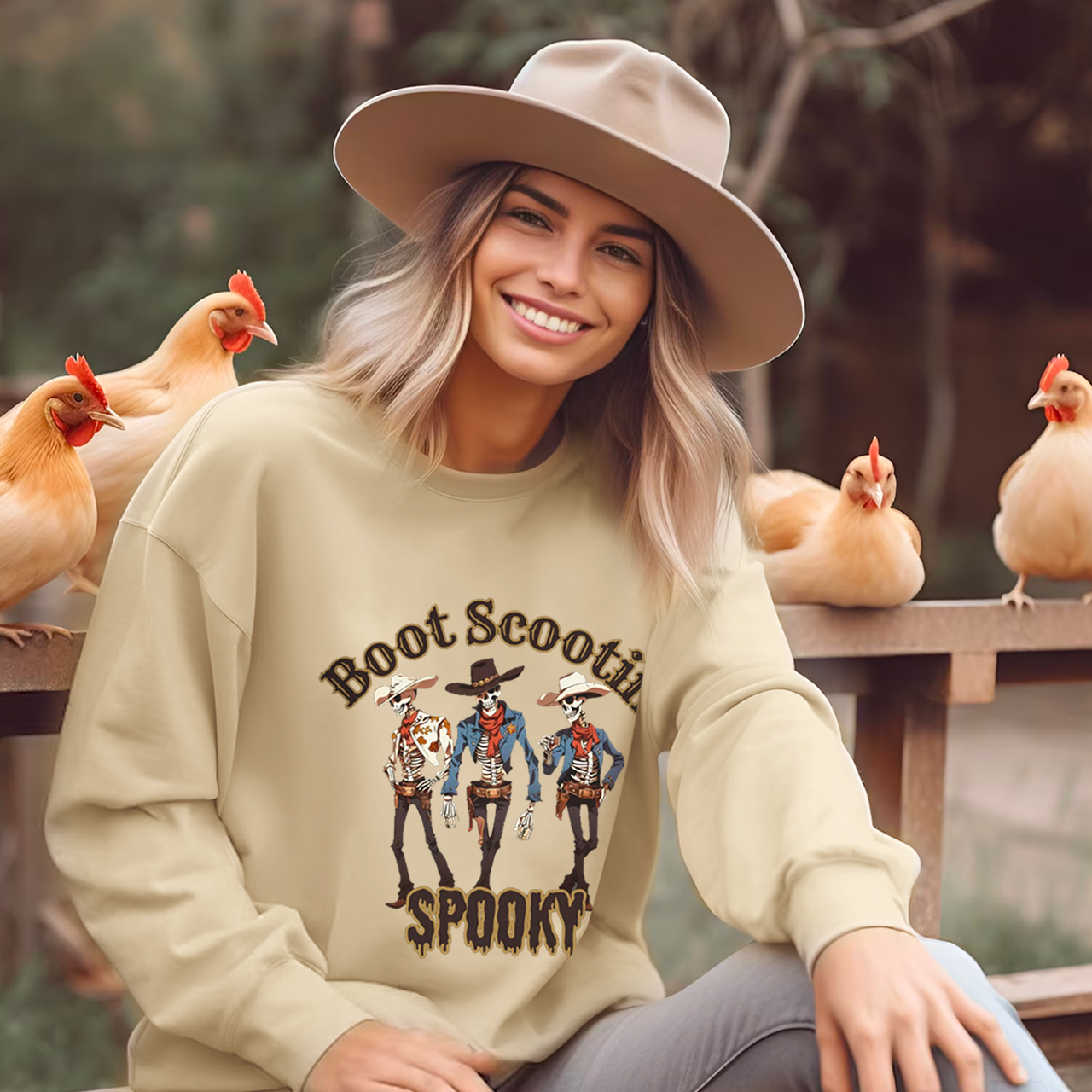 Halloween Boot Scootin Skeleton Cowboy Sweatshirt