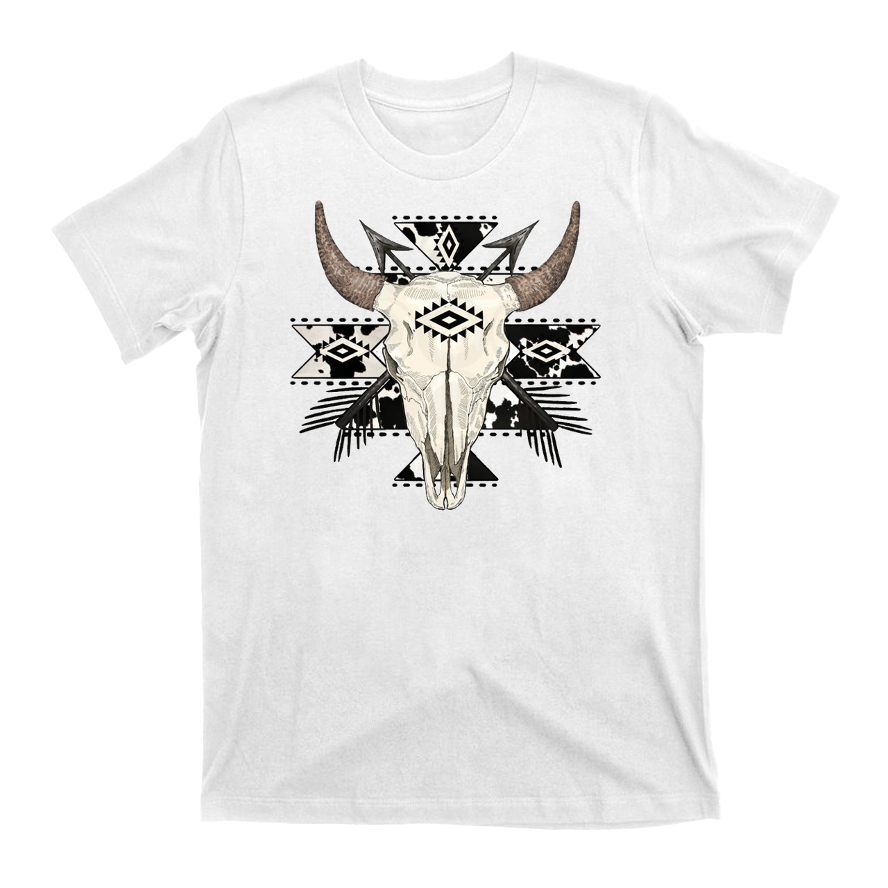 Cow Print Aztec Western Bull Skull T-Shirts