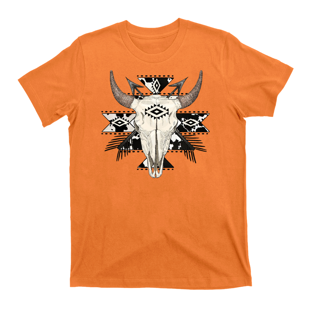 Cow Print Aztec Western Bull Skull T-Shirts