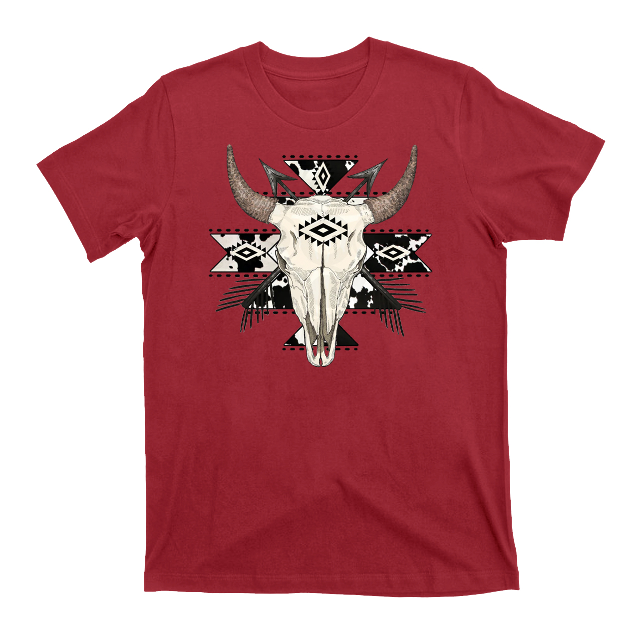 Cow Print Aztec Western Bull Skull T-Shirts