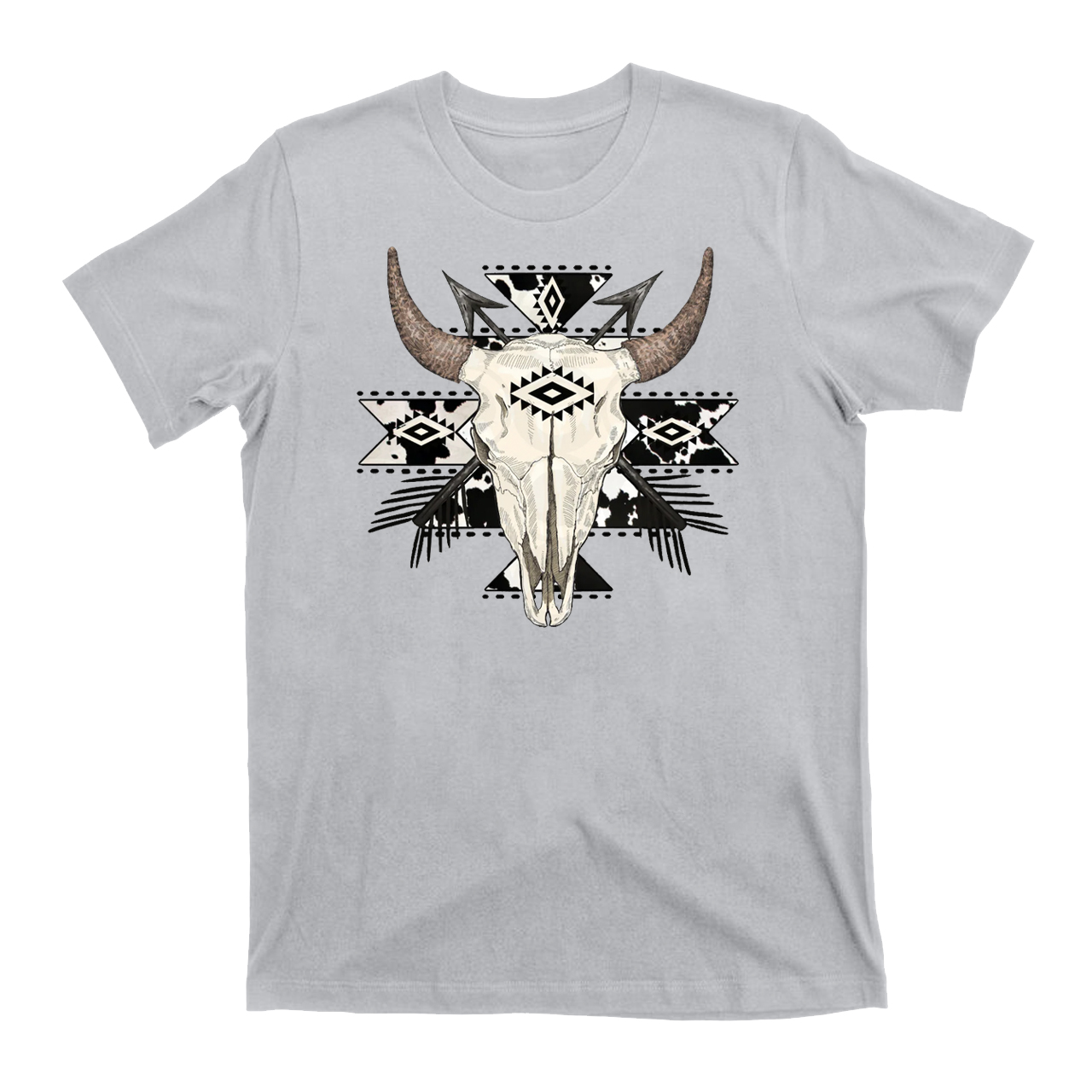 Cow Print Aztec Western Bull Skull T-Shirts
