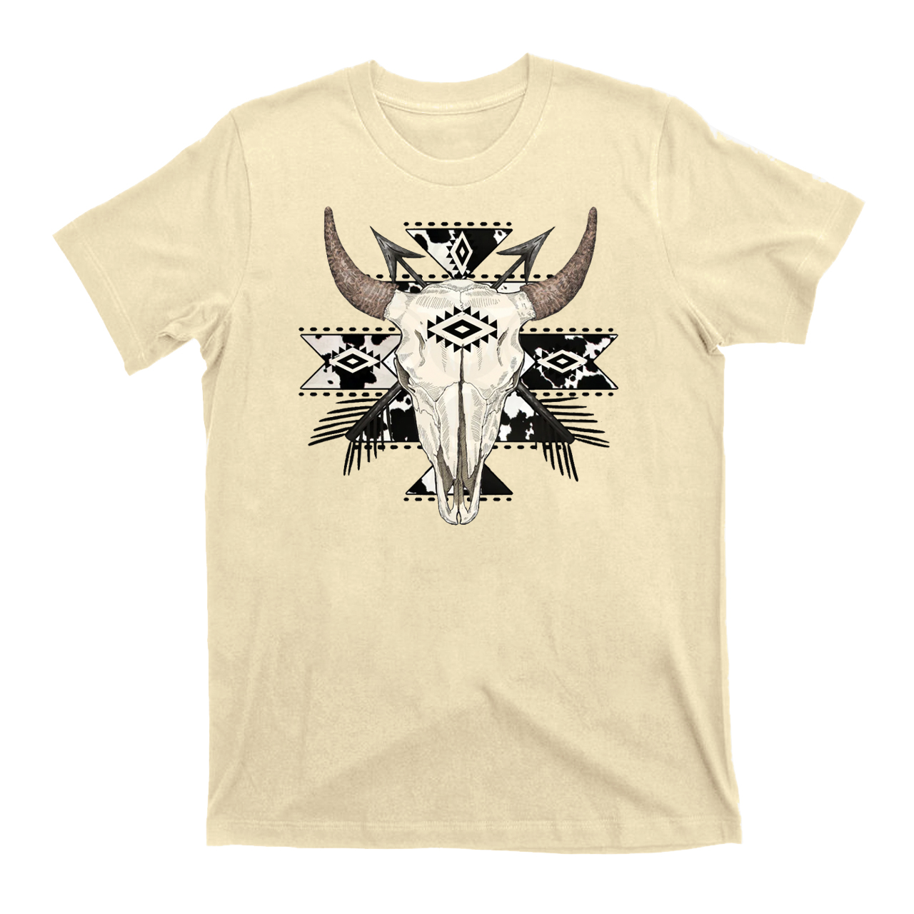 Cow Print Aztec Western Bull Skull T-Shirts