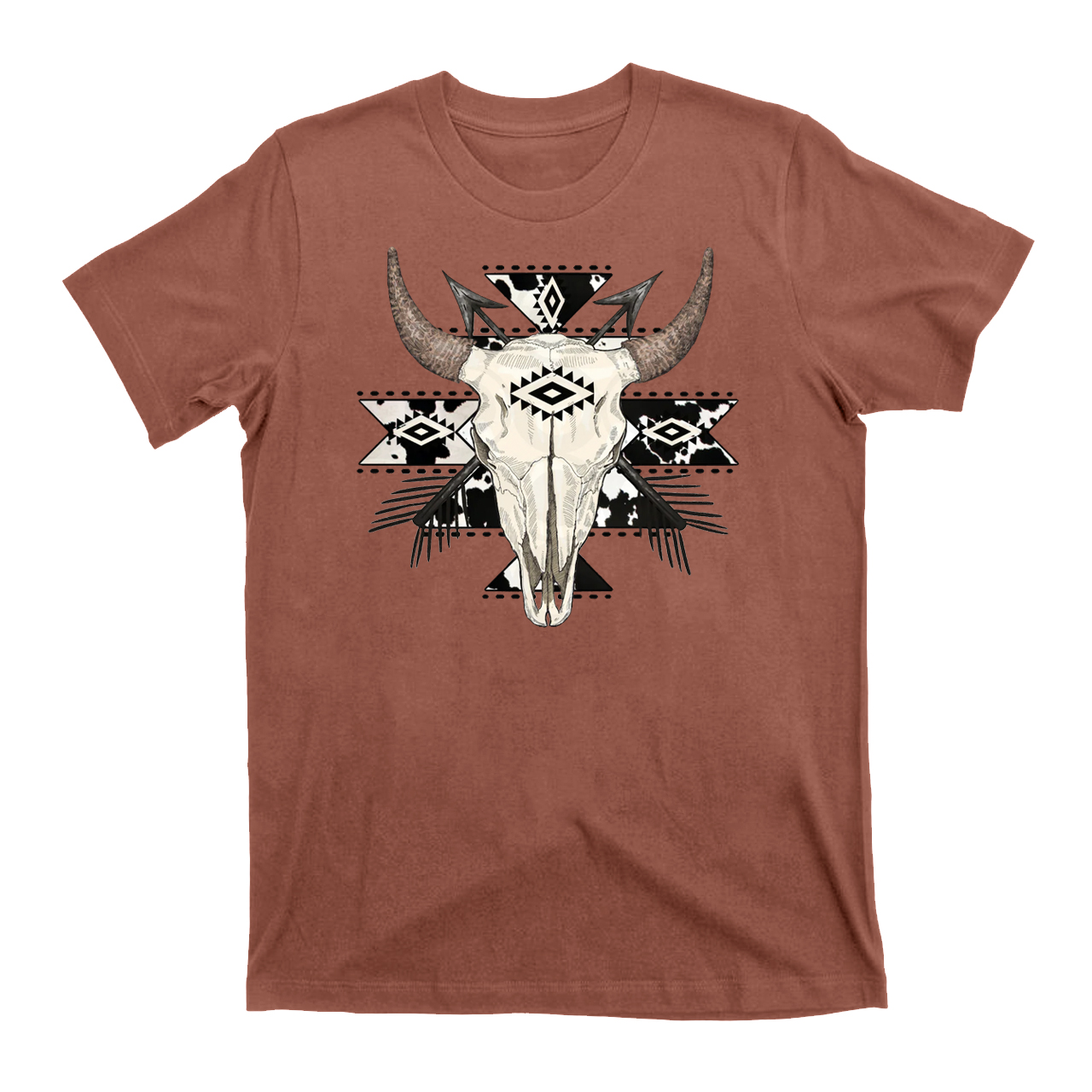 Cow Print Aztec Western Bull Skull T-Shirts