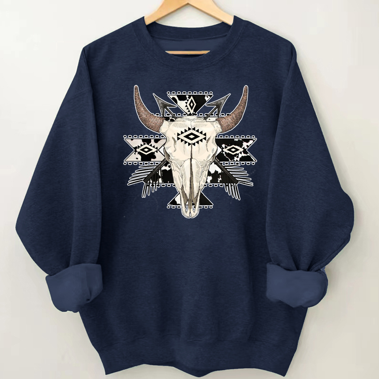 Cow Print Aztec Western Bull Skull Sweatshirt