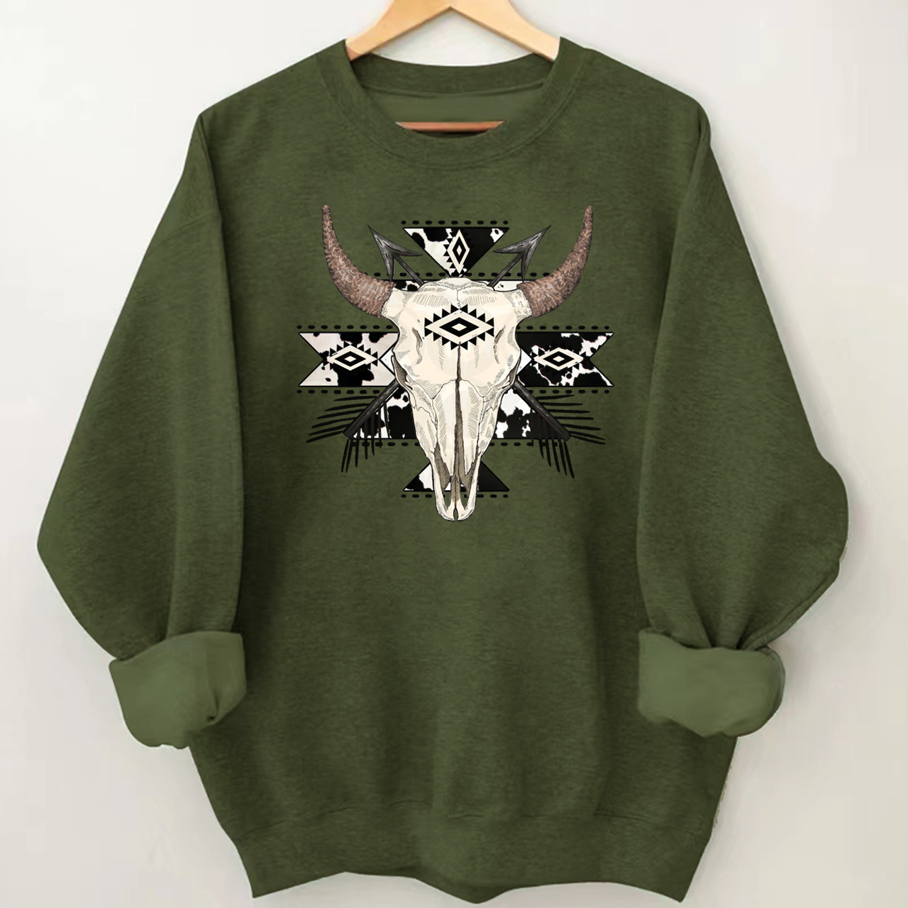 Cow Print Aztec Western Bull Skull Sweatshirt